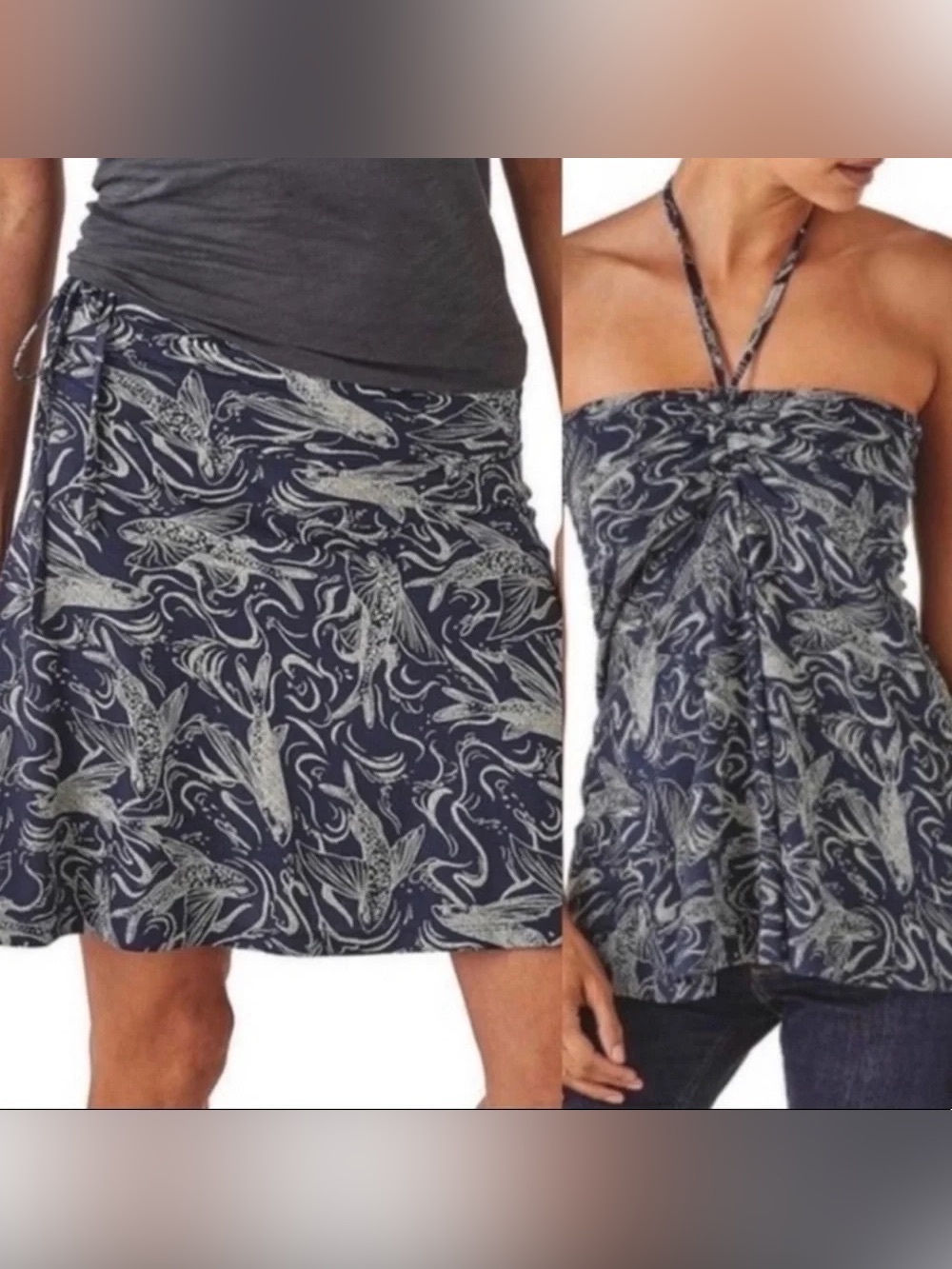 Patagonia Lithia Convertible Skirt Top Fish Print Outdoors Granola Girl Medium
